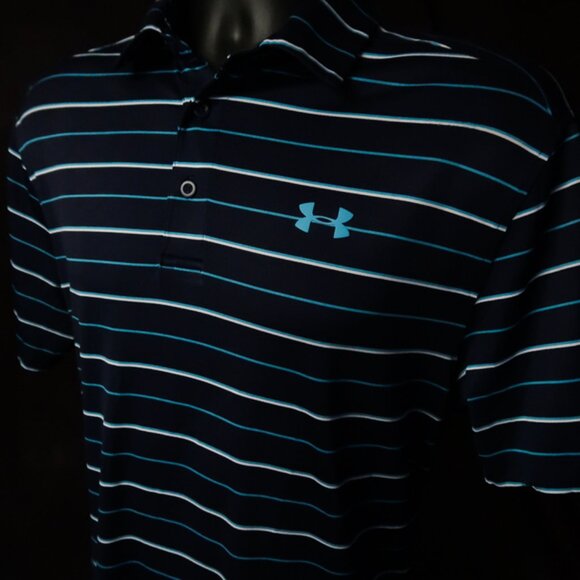 Under Armour ColdBlack Navy Striped Polo (S) OMG! ⛳️ - Picture 2 of 7